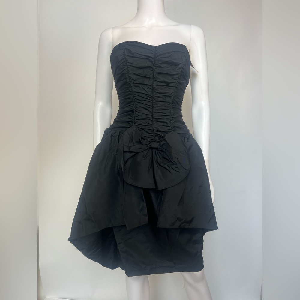 Vintage 80s‎ Black Strapless Bow Party Dress | Emo Goth Fairy Vibes *Flawed